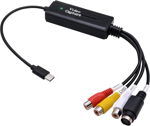 بطاقة التقاط USB C 3.1 AV 1 قناة AV 3 RCA/S-Video إلى محول النوع C 1080P HD محول بطاقة التقاط الفيديو يدعم NTSC PAL SECAM للكمبيوتر المحمول وشاشة الهاتف المحمول ومسجل الفيديو in Saudi Arabia