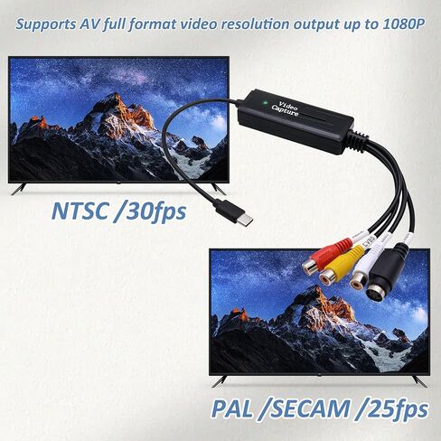 بطاقة التقاط USB C 3.1 AV 1 قناة AV 3 RCA/S-Video إلى محول النوع C 1080P HD محول بطاقة التقاط الفيديو يدعم NTSC PAL SECAM للكمبيوتر المحمول وشاشة الهاتف المحمول ومسجل الفيديو in Saudi Arabia