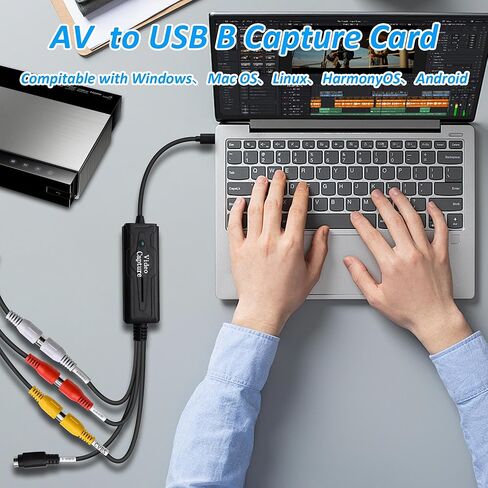 بطاقة التقاط USB C 3.1 AV 1 قناة AV 3 RCA/S-Video إلى محول النوع C 1080P HD محول بطاقة التقاط الفيديو يدعم NTSC PAL SECAM للكمبيوتر المحمول وشاشة الهاتف المحمول ومسجل الفيديو in Saudi Arabia