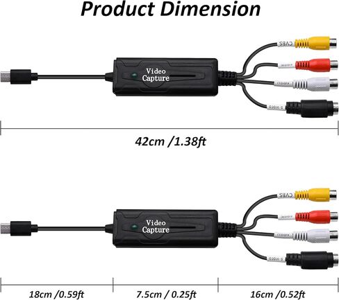 بطاقة التقاط USB C 3.1 AV 1 قناة AV 3 RCA/S-Video إلى محول النوع C 1080P HD محول بطاقة التقاط الفيديو يدعم NTSC PAL SECAM للكمبيوتر المحمول وشاشة الهاتف المحمول ومسجل الفيديو in Saudi Arabia