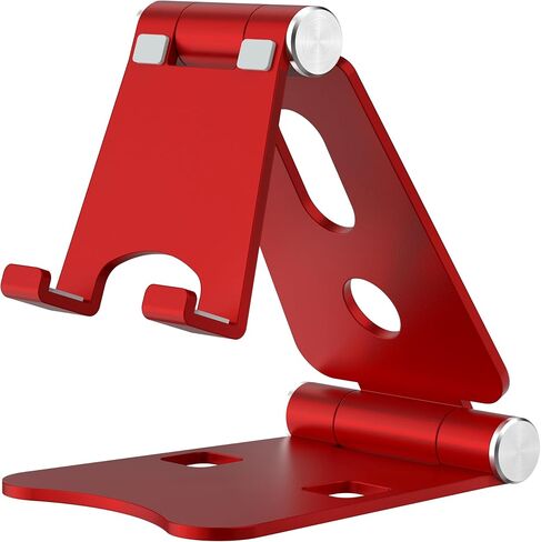 Dual Folding Cell Phone Stand, Adjustable Foldable Desktop Phone Holder for Desk, Aluminum Phone Dock Cradle, Compatible with iPhone 17 16 15 14 13 12 11 Pro Max Air, All 4-8“ Phones, Red in Saudi Arabia