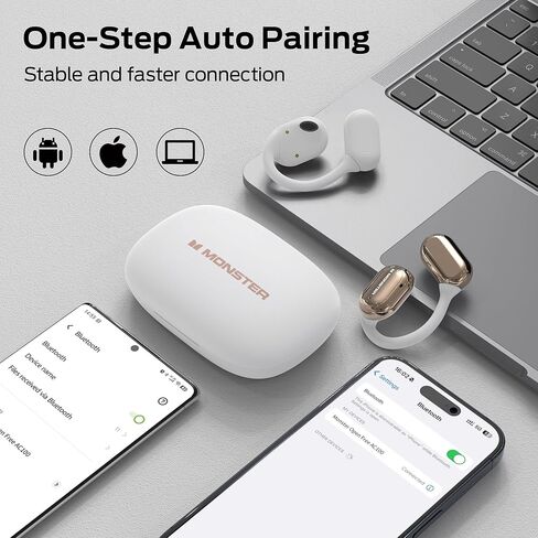 سماعات رأس Monster Open Free AC100 Open Ear Bluetooth 5.3، سماعات أذن لاسلكية مع خطافات للأذن، صوت ستيريو غامر بواسطة محرك كبير 16 مم، مكالمات واضحة، وقت تشغيل 30 ساعة، سماعات أذن رياضية مقاومة للماء للجري in Saudi Arabia
