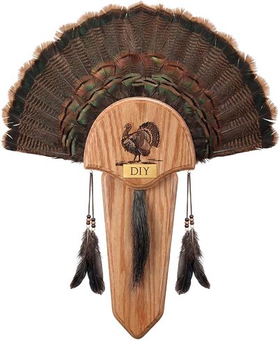 1 Pack Oak Carved Turkey Fan Mounting Kit with Beard Plate Turkey Tail Plaque Durable Easy to Assemble with Hardware in Saudi Arabia