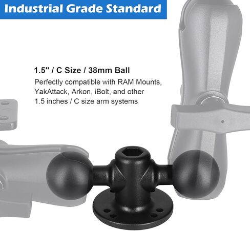 Aluminum 1.5" Dual Ball 2-in-1 Base, Adjustable Mounting Accessories for Tablets/Fishfinders, Compatible with RAM, Arkon, iBolt and More 1.5 inches/C Size Ball Double Socket Arm in Saudi Arabia