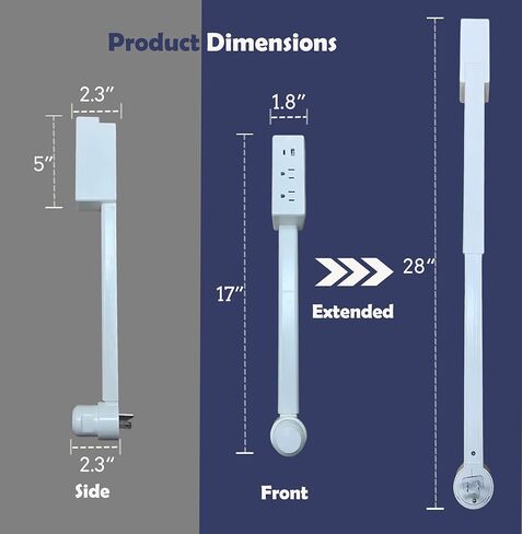 Outlet Extender Stick, 17-28" Adjustable Rotating Electrical Outlet Extender with 2 AC Outlets 1 USB-A 1 USB-C, Wall Plug Extender for Hard to Reach Areas in Saudi Arabia