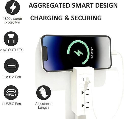 Outlet Extender Stick, 17-28" Adjustable Rotating Electrical Outlet Extender with 2 AC Outlets 1 USB-A 1 USB-C, Wall Plug Extender for Hard to Reach Areas in Saudi Arabia