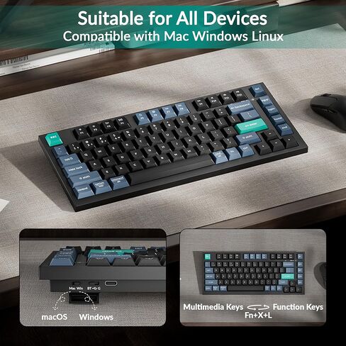 Keychron B31 Wireless Silent Keyboard, 75% Layout Quiet Typing Custom Programmable, 2.4 GHz/Bluetooth/Wired Ergonomic Support Compatible for Mac Windows Linux - Deep Black in Saudi Arabia