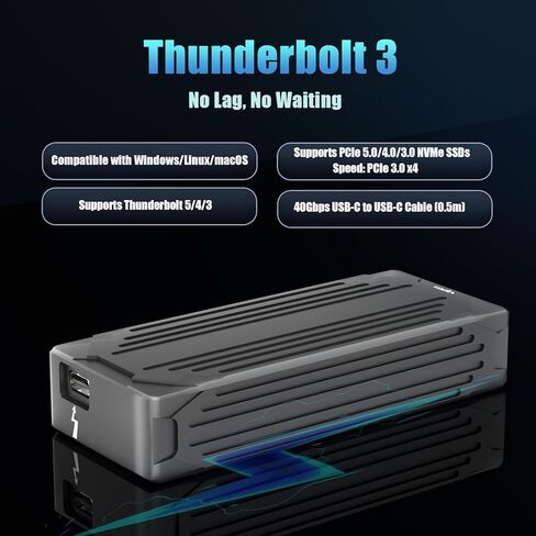 حاوية GLOTRENDS ST5109 40 جيجابت في الثانية TBT3 M.2 NVMe SSD، متوافقة مع Thunderbolt 5/4/3، حتى 3000 ميجابايت/ثانية مع ناقل PCIe 3.0 x4، تدعم SSD 8 تيرابايت in Saudi Arabia