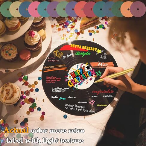 5 12 Inch & 10 7 Inch Vinyl Records Decor Set, Double-Sided Blank Records with 14 Pens, 30 Labels, Triple Display Methods, Popular Vinyl Records for Birthday Guestbook Party Decor in Saudi Arabia