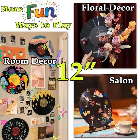 5 12 Inch & 10 7 Inch Vinyl Records Decor Set, Double-Sided Blank Records with 14 Pens, 30 Labels, Triple Display Methods, Popular Vinyl Records for Birthday Guestbook Party Decor in Saudi Arabia