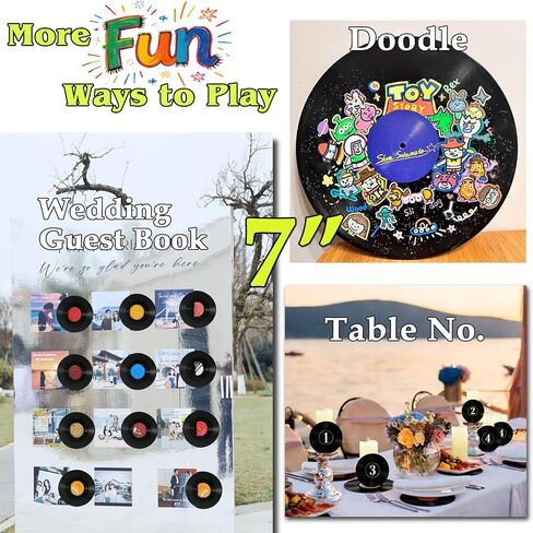 5 12 Inch & 10 7 Inch Vinyl Records Decor Set, Double-Sided Blank Records with 14 Pens, 30 Labels, Triple Display Methods, Popular Vinyl Records for Birthday Guestbook Party Decor in Saudi Arabia
