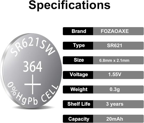 AG1 SR621SW Watch Battery 10 Pack, 364 Watch Batteries, Long-Lasting & Leak-Proof LR621 164 SR60 Silver Oxide Button Coin Cell Battery in Saudi Arabia