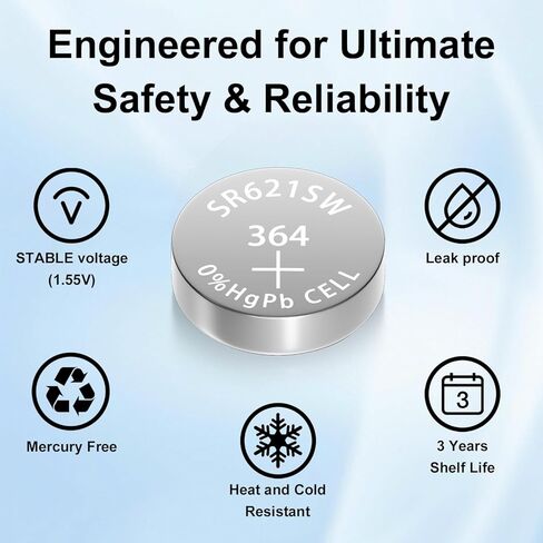 AG1 SR621SW Watch Battery 10 Pack, 364 Watch Batteries, Long-Lasting & Leak-Proof LR621 164 SR60 Silver Oxide Button Coin Cell Battery in Saudi Arabia