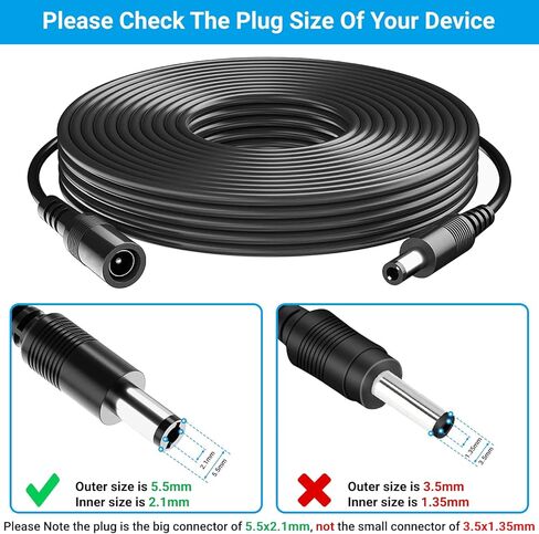 【عبوة من قطعتين】 كابل تمديد 33FT 12V DC 2.1 مم × 5.5 مم 12 فولت محول إمداد الطاقة سلك تمديد ذكر إلى أنثى لكاميرا CCTV الأمنية DVR LED سلسلة ضوء in Saudi Arabia