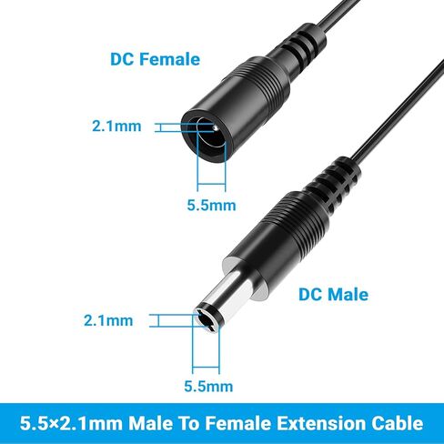 【عبوة من قطعتين】 كابل تمديد 33FT 12V DC 2.1 مم × 5.5 مم 12 فولت محول إمداد الطاقة سلك تمديد ذكر إلى أنثى لكاميرا CCTV الأمنية DVR LED سلسلة ضوء in Saudi Arabia