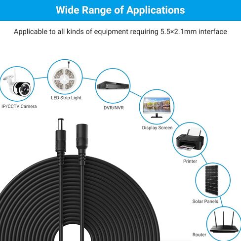 【عبوة من قطعتين】 كابل تمديد 33FT 12V DC 2.1 مم × 5.5 مم 12 فولت محول إمداد الطاقة سلك تمديد ذكر إلى أنثى لكاميرا CCTV الأمنية DVR LED سلسلة ضوء in Saudi Arabia