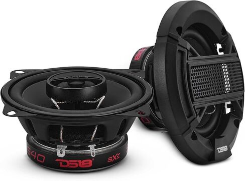 DS18 S40 4 Inch Car Audio Coaxial Speaker Pair - 120W Max (40W RMS) 4 Ohm 2-Way Coax with Grill, Black Matte Steel Basket, and Barium Ferrite Magnet - Upgrade Factory Speakers in Saudi Arabia