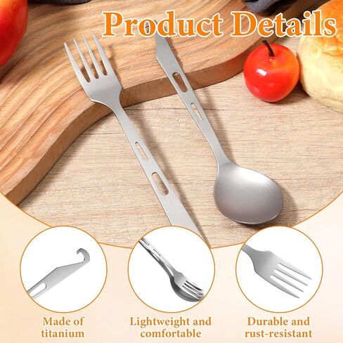 Titanium Spork Titanium Fork Spoon Set Camping Utensils, Ultralight Backpacking Utensils, Travel Cutlery Set, Heat-Resistant & Rustproof, Hiking Survival Gear in Kuwait