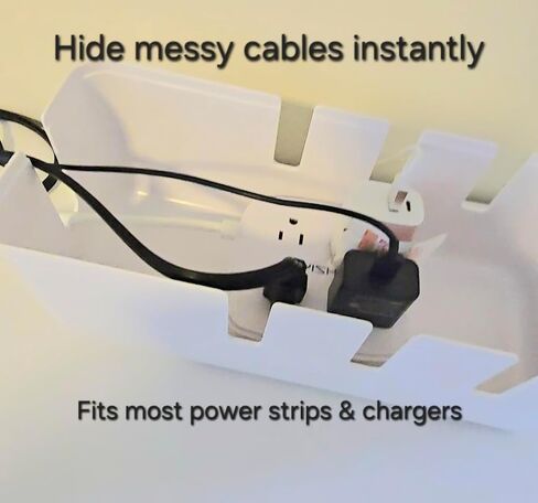 Cable Management Box Set of 2, Cord Organizer with Bamboo Lid, Large & Medium Cable Organizer Box for Desk, Home & Office, Hide Power Strips & Wires, White & Wood in Saudi Arabia