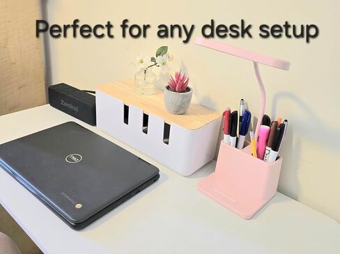 Cable Management Box Set of 2, Cord Organizer with Bamboo Lid, Large & Medium Cable Organizer Box for Desk, Home & Office, Hide Power Strips & Wires, White & Wood in Saudi Arabia