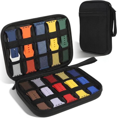 Watch Band Organizer, 8" × 7" Large Capacity Watch Strap Case, Black Watch Band Case Organizer for Watch Bands, Cords,Charger Phone, Sd Card,Usb in Saudi Arabia
