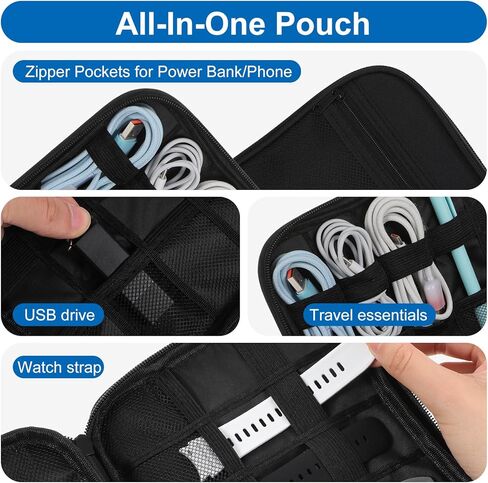 Watch Band Organizer, 8" × 7" Large Capacity Watch Strap Case, Black Watch Band Case Organizer for Watch Bands, Cords,Charger Phone, Sd Card,Usb in Saudi Arabia