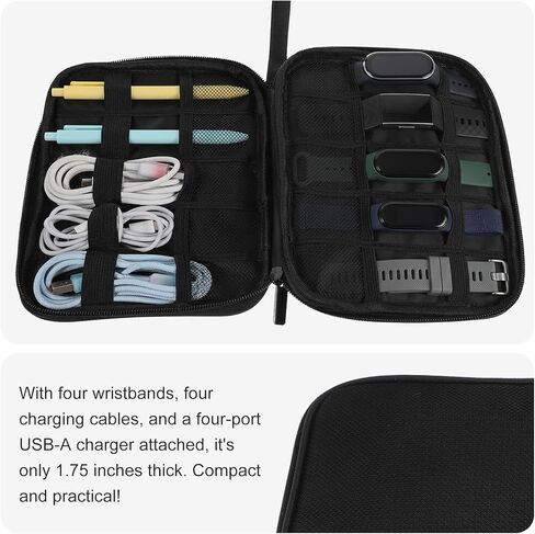 Watch Band Organizer, 8" × 7" Large Capacity Watch Strap Case, Black Watch Band Case Organizer for Watch Bands, Cords,Charger Phone, Sd Card,Usb in Saudi Arabia