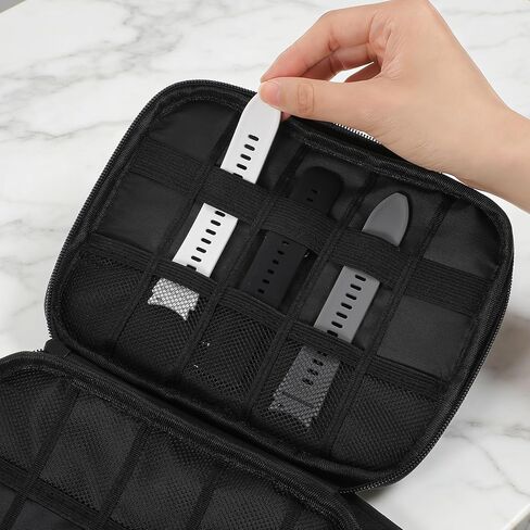 Watch Band Organizer, 8" × 7" Large Capacity Watch Strap Case, Black Watch Band Case Organizer for Watch Bands, Cords,Charger Phone, Sd Card,Usb in Saudi Arabia