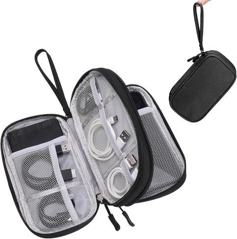 Electronic Organizer Double Layer, Water Resistant Cable Organizer Bag for Travel Essentials, Cord, Charger, Phone, Earphone, Large Size,Accessories Travel Essentials (Black, Single-Layer) in Saudi Arabia