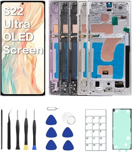 الإصدار الأمريكي لجهاز Samsung S22 Ultra استبدال الشاشة لجهاز Galaxy S22 Ultra 5G مع إطار ومستشعر بصمة الإصبع - يتضمن مجموعة أدوات كاملة ودليل التثبيت in Kuwait