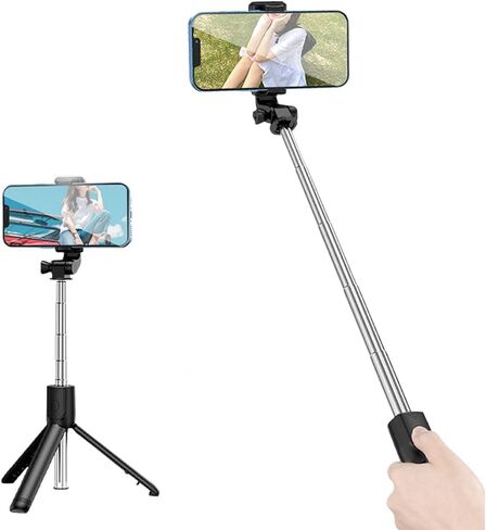 حامل ثلاثي للهاتف وعصا سيلفي 28 بوصة حامل ثلاثي للسفر لصور سيلفي iPhone، مع حامل هاتف يدور 360 درجة، عصا سيلفي قابلة للتمديد للسفر/السيلفي/مدونة الفيديو، متوافقة مع iPhone/Android in Saudi Arabia