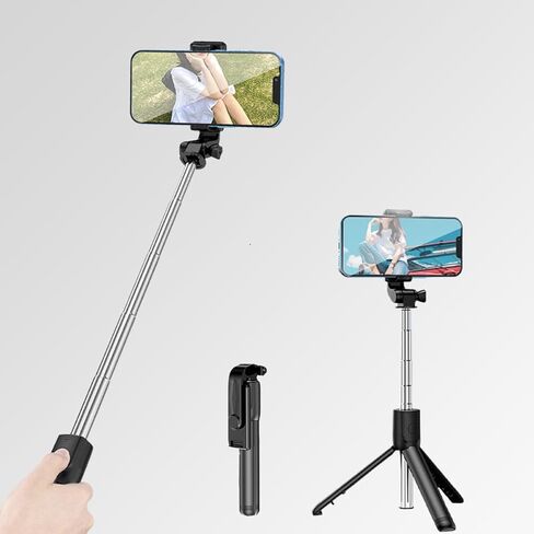 حامل ثلاثي للهاتف وعصا سيلفي 28 بوصة حامل ثلاثي للسفر لصور سيلفي iPhone، مع حامل هاتف يدور 360 درجة، عصا سيلفي قابلة للتمديد للسفر/السيلفي/مدونة الفيديو، متوافقة مع iPhone/Android in Saudi Arabia