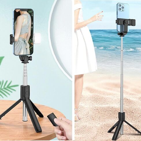 حامل ثلاثي للهاتف وعصا سيلفي 28 بوصة حامل ثلاثي للسفر لصور سيلفي iPhone، مع حامل هاتف يدور 360 درجة، عصا سيلفي قابلة للتمديد للسفر/السيلفي/مدونة الفيديو، متوافقة مع iPhone/Android in Saudi Arabia