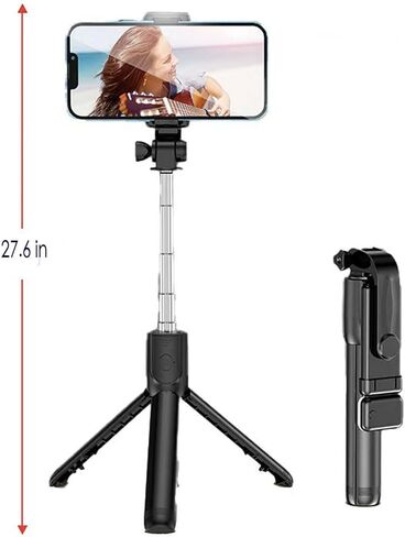 حامل ثلاثي للهاتف وعصا سيلفي 28 بوصة حامل ثلاثي للسفر لصور سيلفي iPhone، مع حامل هاتف يدور 360 درجة، عصا سيلفي قابلة للتمديد للسفر/السيلفي/مدونة الفيديو، متوافقة مع iPhone/Android in Saudi Arabia