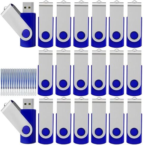Bulk Swivel USB Flash Drive 1GB 20 pack Storage Capacity with Lanyard USB 2.0 High Speed Data Transfer, Portable Thumb Drive (Blue) (1, GB) in Saudi Arabia