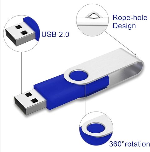 Bulk Swivel USB Flash Drive 1GB 20 pack Storage Capacity with Lanyard USB 2.0 High Speed Data Transfer, Portable Thumb Drive (Blue) (1, GB) in Saudi Arabia