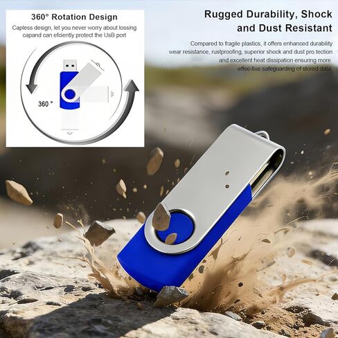 Bulk Swivel USB Flash Drive 1GB 20 pack Storage Capacity with Lanyard USB 2.0 High Speed Data Transfer, Portable Thumb Drive (Blue) (1, GB) in Saudi Arabia