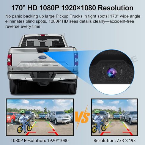 كاميرا احتياطية بمقبض الباب الخلفي من ASURE لسيارة Ford F150 2015-2020 - استبدال كاميرا الرؤية الخلفية بدقة 1080 بكسل عالية الدقة، رؤية ليلية بزاوية واسعة 170 درجة، مقاومة للماء IP68، كاميرا شاحنة متوافقة مع RCA مع خطوط توجيه in Saudi Arabia