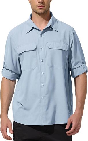 Mens UPF 50+ UV Sun Protection Fishing Shirts PFG Shirts Quick Dry Cooling Roll-Up Sleeves Button Down Shirts in Saudi Arabia