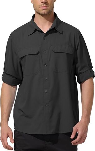Mens UPF 50+ UV Sun Protection Fishing Shirts PFG Shirts Quick Dry Cooling Roll-Up Sleeves Button Down Shirts in Saudi Arabia