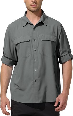 Mens UPF 50+ UV Sun Protection Fishing Shirts PFG Shirts Quick Dry Cooling Roll-Up Sleeves Button Down Shirts in Saudi Arabia