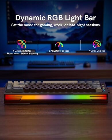 Redragon K752 Wireless Mechanical Keyboard, 60% Gasket Mount Gaming Keyboard with RGB Backlit, Creamy Sound, Tri-Mode 2.4GHz/BT5.0, Hot-Swappable, PBT Keycaps for PC/Mac Gamer in Saudi Arabia