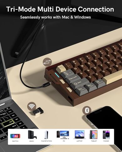 Redragon K752 Wireless Mechanical Keyboard, 60% Gasket Mount Gaming Keyboard with RGB Backlit, Creamy Sound, Tri-Mode 2.4GHz/BT5.0, Hot-Swappable, PBT Keycaps for PC/Mac Gamer in Saudi Arabia