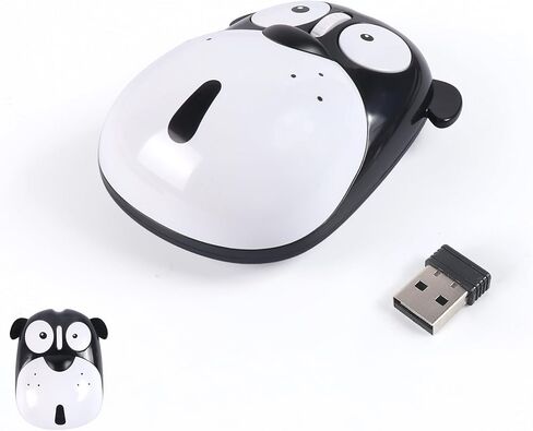 ماوس لاسلكي 2.4 جيجا هرتز، ماوس USB جميل على شكل كلب كرتوني، 1200 نقطة في البوصة، لاسلكي للأطفال، فأرة كمبيوتر صغيرة قابلة لإعادة الشحن للكمبيوتر المحمول (أسود) in Kuwait