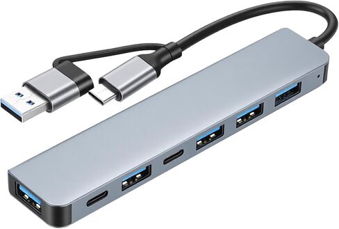 موزع USB-C، محول متعدد المنافذ 7 في 1 من النوع C متعدد المنافذ مع USB 3.0، منافذ بيانات USB 2.0 من النوع C لأجهزة الكمبيوتر المحمول والكمبيوتر الشخصي وسطح المكتب وأجهزة أخرى من الأنواع C in Kuwait