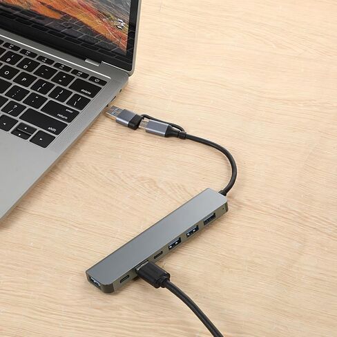 موزع USB-C، محول متعدد المنافذ 7 في 1 من النوع C متعدد المنافذ مع USB 3.0، منافذ بيانات USB 2.0 من النوع C لأجهزة الكمبيوتر المحمول والكمبيوتر الشخصي وسطح المكتب وأجهزة أخرى من الأنواع C in Kuwait