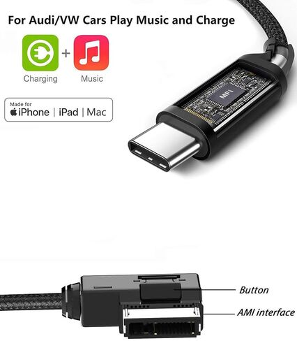 سلك USB-C إلى AMI Aux لهاتف iPhone 15/16/17، كابل صوت USB من النوع C إلى MMI معتمد من Apple MFi متوافق مع Audi A3/A4/A5/A6/A8/S4/S6/S8/TT، دونجل شحن صوت السيارة المضفر من النايلون (3.3FT) in Saudi Arabia