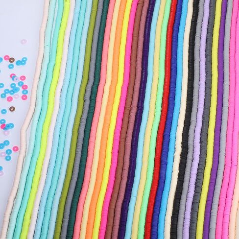 Yochus 19000pcs 50 Strands Clay Bead Bracelet Kit, 6mm Flat Round Polymer Clay Beads Spacer Heishi Beads for Jewelry Making Earring Necklace in Kuwait