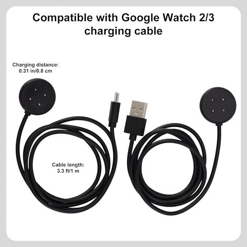 قطعتان من كابلات الشحن لساعة Google Pixel 2/3، 3.3ft/1m مغناطيسي USB-A/C بديل سلك الشحن السريع للساعة الذكية (أسود) in Saudi Arabia