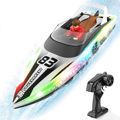RC Boat with LED Lights, 40+ Mins, Self-Righting Waterproof Remote Control Boat for Pools, Lakes, Bathtubs, Summer Water Toys for Kids, Radio Controlled Watercraft (Blue) in Saudi Arabia